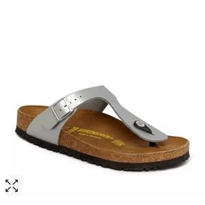 NEW Birkenstock Silver Gizeh Sandals, Regular, US 6 - EU 37